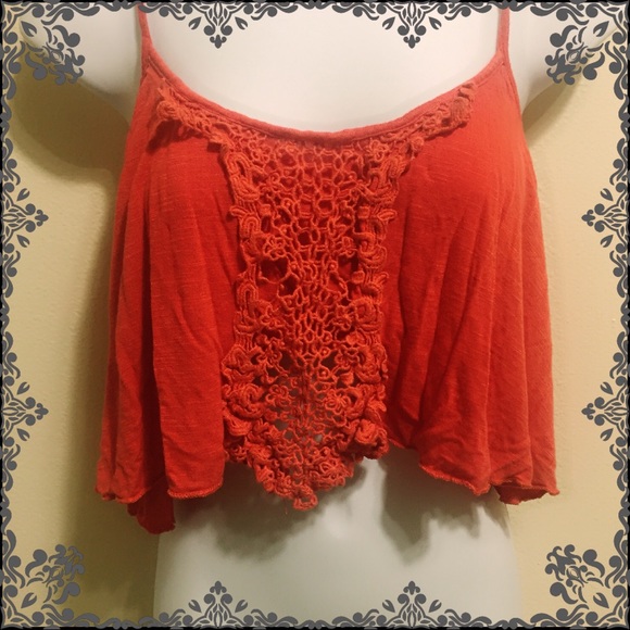 Rue21 Tops - 4/$20 -- Pink Crop Top with Floral Lace Detail